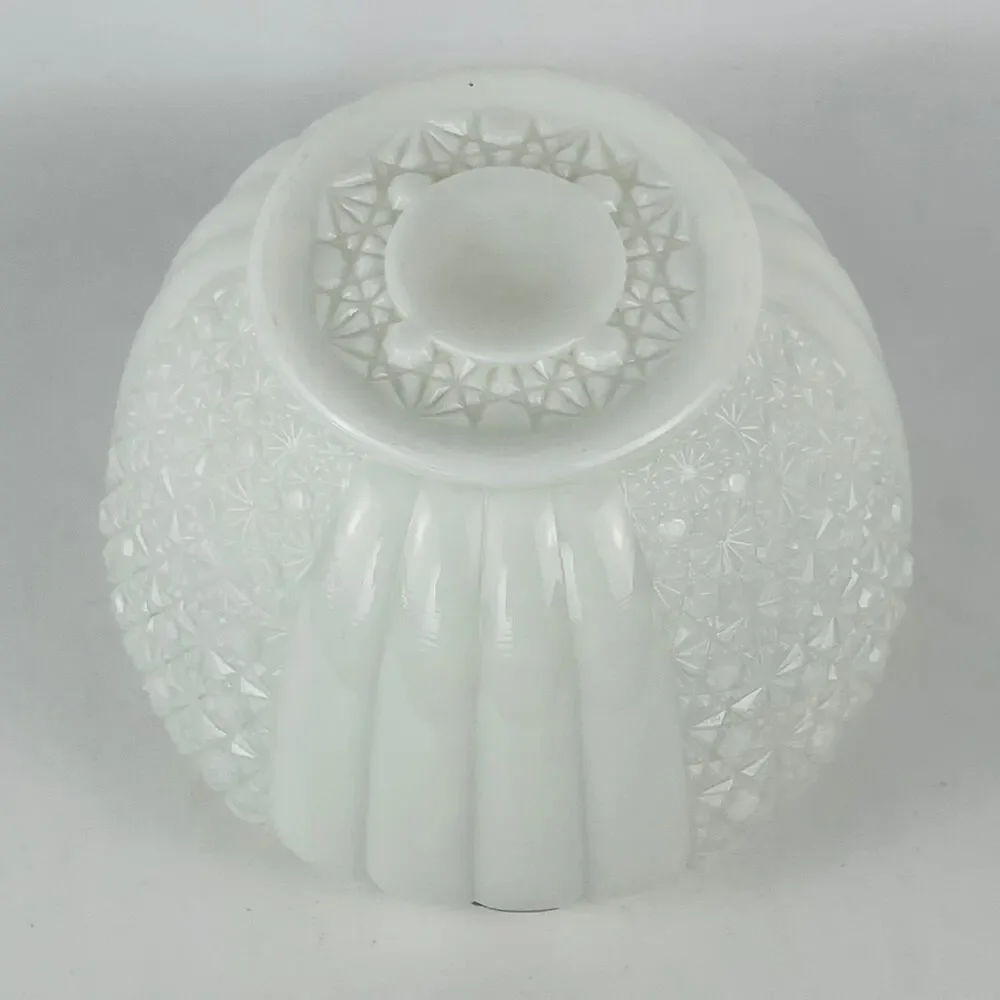 Fenton Art Glass White Milk Glass Rose Bowl Textured Daisy and Button Pattern
